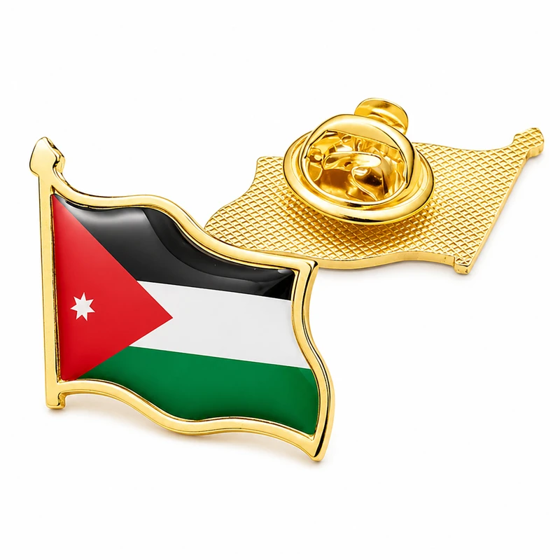 Jordan Flag 3D Metal Pin Badge – Premium Enamel Lapel Brooch with Secure Clasp for Jackets, Hats, Bags, Suits & Patriotic Accessories (1.8 × 2 cm)